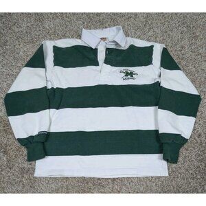 Vintage Barbarian Rugby Shirt Mens Small Long Sleeve Green White Stripe Polo